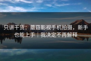 只讲干货：蘑菇影视手机拍摄，新手也能上手｜我决定不再解释