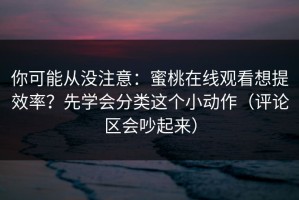 你可能从没注意：蜜桃在线观看想提效率？先学会分类这个小动作（评论区会吵起来）