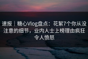速报｜糖心Vlog盘点：花絮7个你从没注意的细节，业内人士上榜理由疯狂令人愤怒
