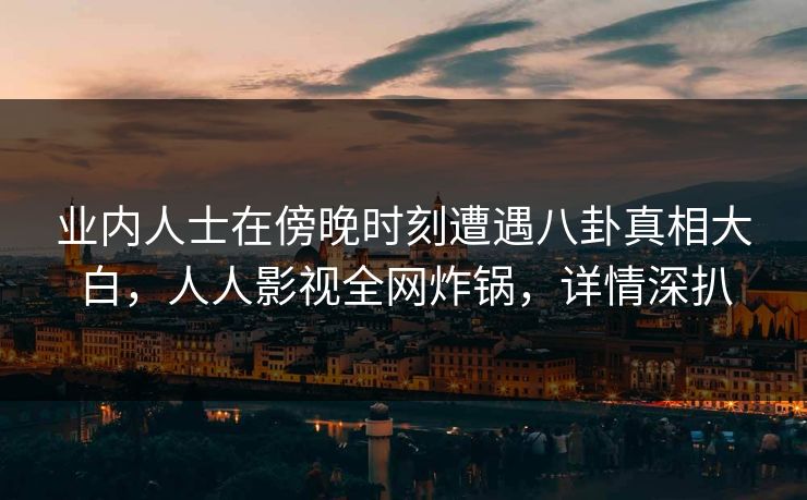业内人士在傍晚时刻遭遇八卦真相大白，人人影视全网炸锅，详情深扒