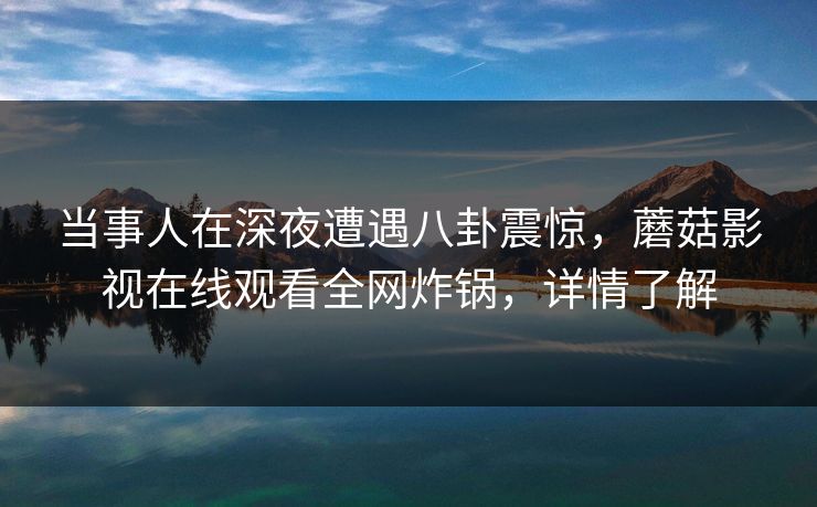当事人在深夜遭遇八卦震惊，蘑菇影视在线观看全网炸锅，详情了解